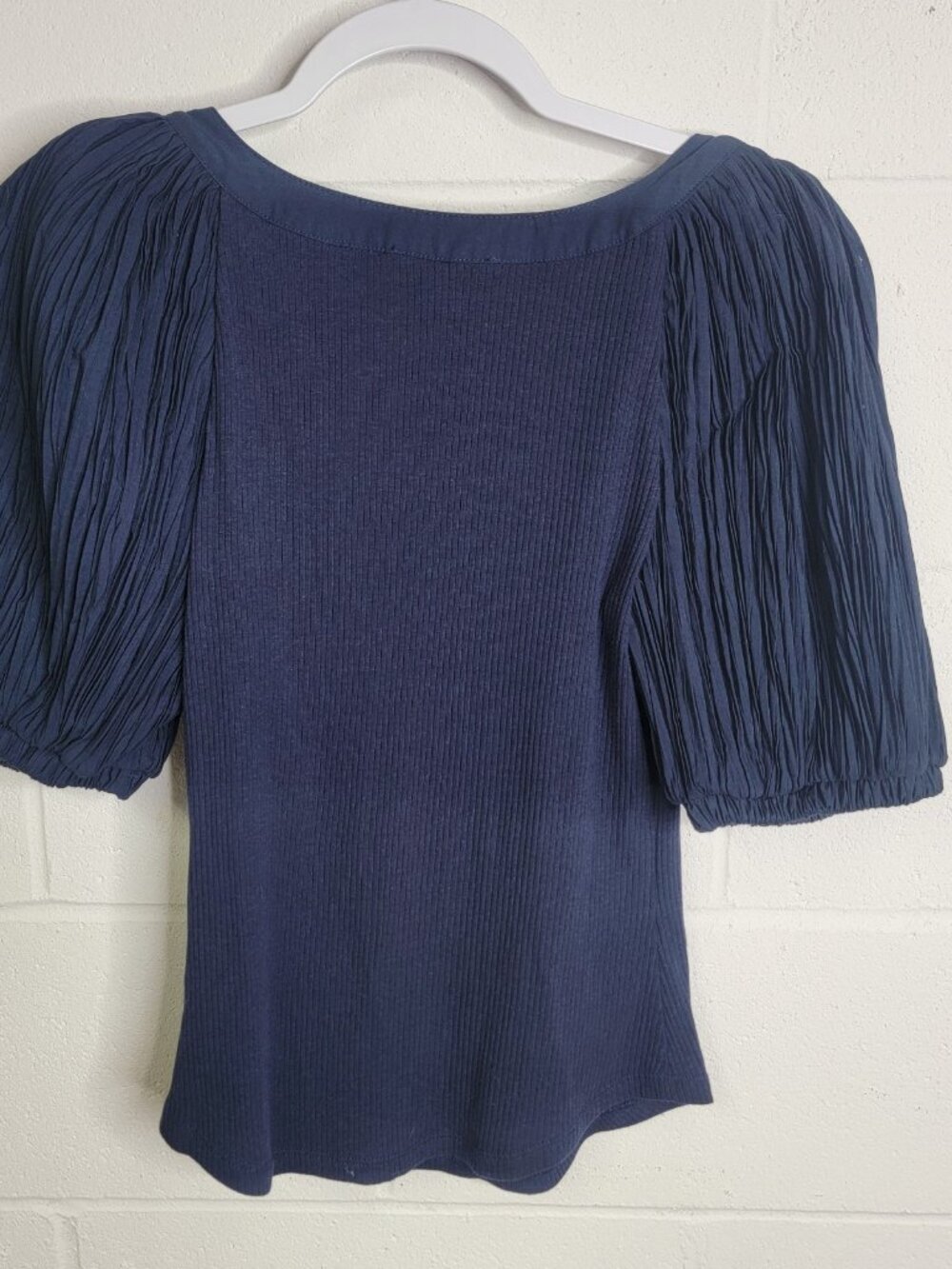 Ulla Johnson Marika Top Navy Blue Size Small Ribbed Puff Sleeve Henley Designer - Picture 3 of 7